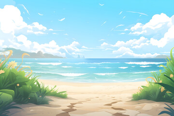 Fototapeta na wymiar Illustration of a summer beach background. Generated AI