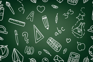 School education. Seamless pattern with doodles. Let's go back to the school drawing of doodles.Paper background, suitable for printing on fabric, wrapper. Vector illustration