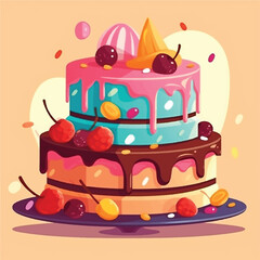 Birthday cake colorful simple 2d design