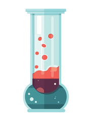 Transparent flask with blue liquid and bubbles