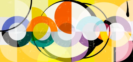 Fotobehang abstract colorful circle background, geometric design, grungy artwork, with space for text © Kirsten Hinte