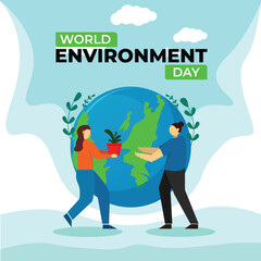 World environment day with cartoon character illustration art