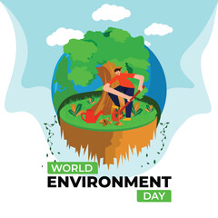 Flat organic world environment day post banner design template