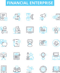 Financial enterprise vector line icons set. Finance, Enterprise, Investment, Banking, Accounting, Taxation, Wealth illustration outline concept symbols and signs