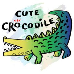Cute crocodile hand drawing illustration. Shirt design.