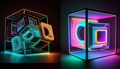 Random geometrics shining in neon colours