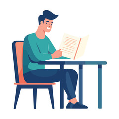 One person studying literature in modern library