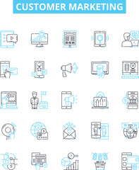Customer Marketing vector line icons set. Engagement, Loyalty, CRM, Acquisition, Relationship, Personalization, Segmentation illustration outline concept symbols and signs