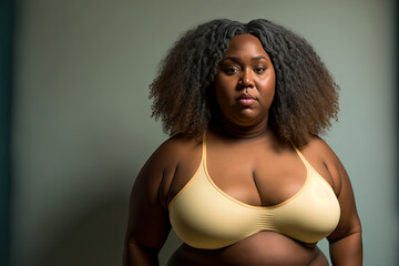 body positive curvy black woman in bra, generative ai image