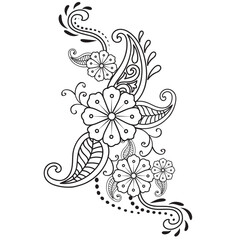 Set of different flower line on white background. Flowers drawing with line-art on white backgrounds. 