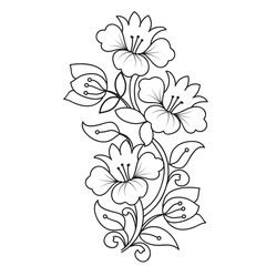 Set of different flower line on white background. Flowers drawing with line-art on white backgrounds. 