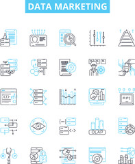 Data marketing vector line icons set. Data, Marketing, Analytics, Automation, Email, Social, Segmentation illustration outline concept symbols and signs