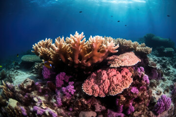 Plakat Underwater photography of a coral reef, created with Generative AI technology