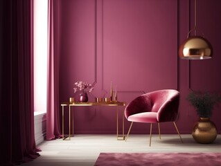 Interior mockup. Chair, gold lamp, modern chic interior decor. Generative AI