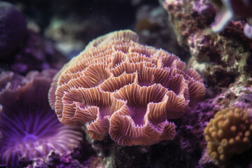 Naklejka na ściany i meble Underwater photography of a coral reef, created with Generative AI technology