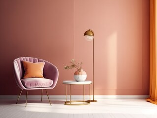 Interior mockup. Chair, gold lamp, modern chic interior decor. Generative AI