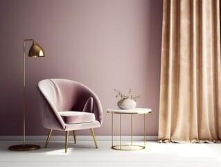 Interior mockup. Chair, gold lamp, modern chic interior decor. Generative AI