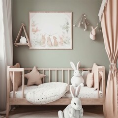 Nursery, child, kids room. Frame mockup. Ambient. Decor. Generative AI
