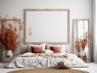 Interior, frame mockup. Bedroom. Boho decor. Generative AI