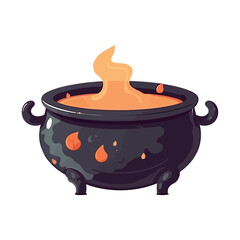 Boiling cauldron brews spooky Halloween potion soup