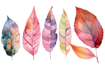 Watercolor floral illustration set - colorful leaf branches collection, AI