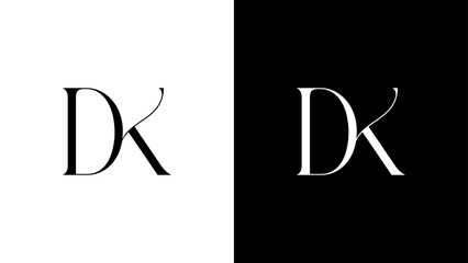 Creative and Minimalist DK Logo Design Icon, Editable in Vector Format in Black and White Color, Universal elegant vector sign design. Premium business logotype.