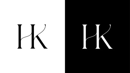 Creative and Minimalist HK Logo Design Icon, Editable in Vector Format in Black and White Color, Universal elegant vector sign design. Premium business logotype.
