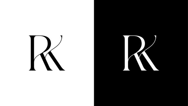 Creative and Minimalist RK Logo Design Icon, Editable in Vector Format in Black and White Color, Universal elegant vector sign design. Premium business logotype.