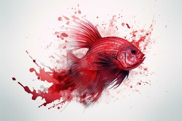 Abstract fish symbol in red watercolor. Generative AI