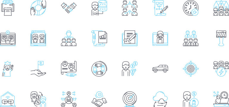 Virtual learning linear icons set. Online, Remote, Interactive, Digital, E-learning, Web-based, Distance line vector and concept signs. Technology,Internet,Video outline illustrations