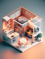 Isometric loft unit design. Airbnb apartment.