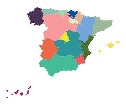 Spain map with multicolor political map