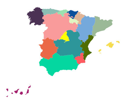 Spain map with multicolor political map
