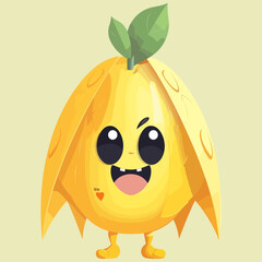 Cartoon Mango fruit character on a yellow background. Vector illustration.