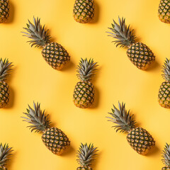 pineapple seamless pattern print tropical, vegan food illustration. Generative AI