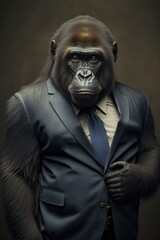 Portrait of baby gorilla in a business suit. Generative AI