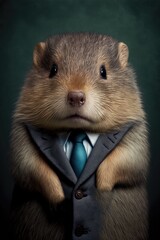 Obraz premium Portrait of baby muskrat in a business suit. Generative AI