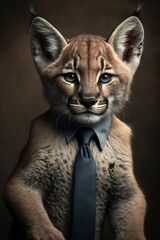 Obraz premium Portrait of baby puma in a business suit. Generative AI