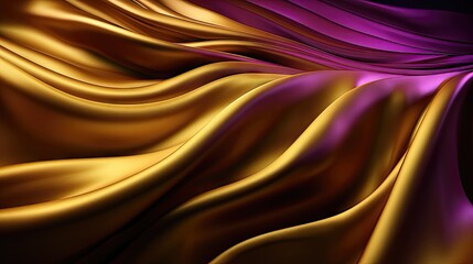 Obraz premium Silken Waves of Gold and Purple: An Abstract 3D Background 4. Generative AI