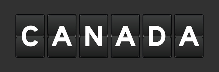 Black color analog flip board with word canada on gray background