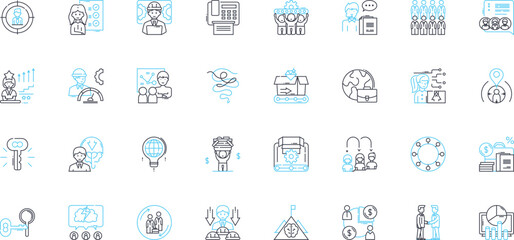 Risk assessment linear icons set. Probability, Security, Hazard, Vulnerability, Threat, Danger, Exposure line vector and concept signs. Mitigation,Assessment,Resilience outline illustrations
