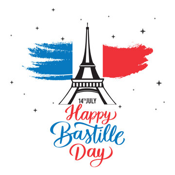 Colored bastille day template with landmark and french flag Vector