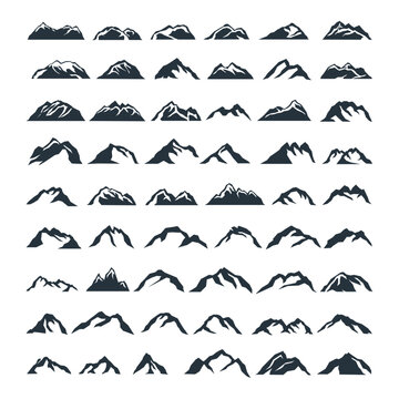 54 Mountain, rocks and volcano peaks icons set,Vector mountain logo.outdoor tourism adventure .vector illustration