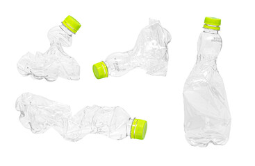 Realistic plastic bottle with shrunken texture, without background