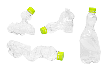 Realistic plastic bottle with shrunken texture, without background
