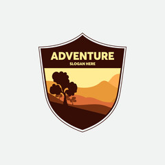 adventure logo design template with simple landscape background