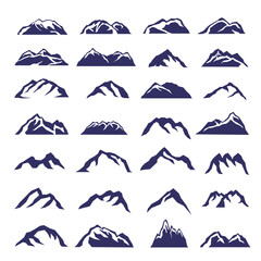 28 Mountain, rocks and volcano peaks icons set,vector illustration