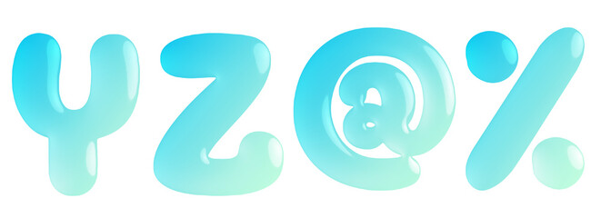 Fototapeta premium Candy glossy letter mint green Y, Z, @, %