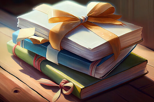 Concept of reading and books as a gift, Oil painting effect. Generative Ai
