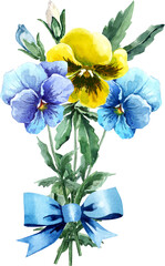 Pansy flower. Spring bouquet. Flower composition. Watercolor illustration.